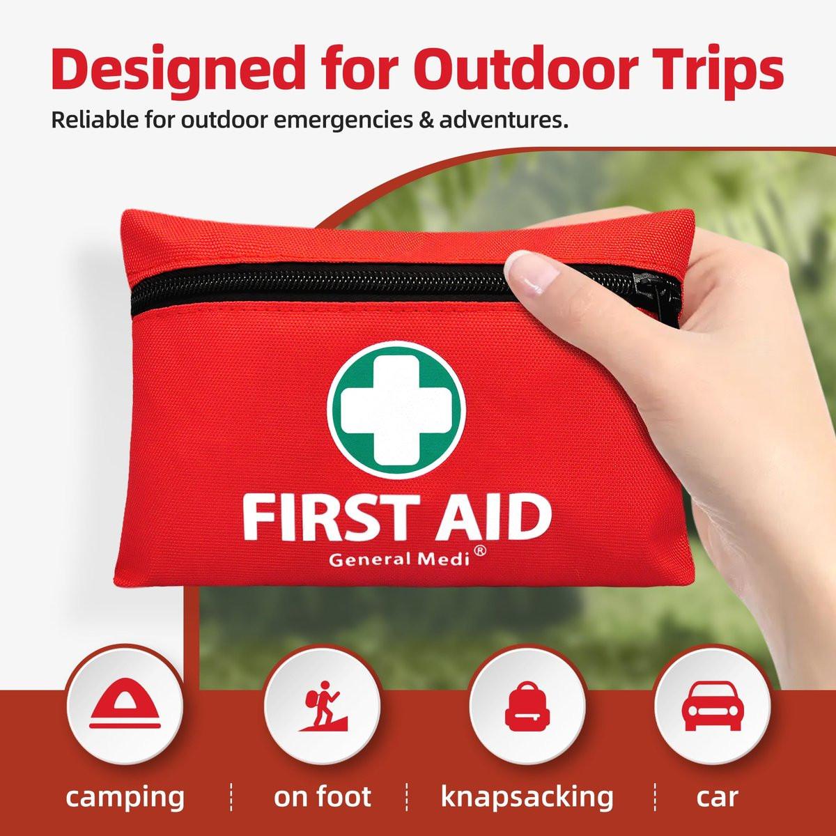 General Medi Mini Erste-Hilfe-Set, 110-teiliges kleines Erste-Hilfe-Set – inkl. Rettungsdecke, Schere für Reise, Zuhause, Büro, Fahrzeug, Camping, Arbeitsplatz & Outdoor (Rot)