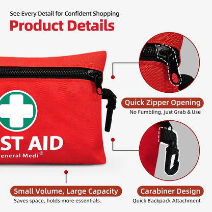 General Medi Mini Erste-Hilfe-Set, 110-teiliges kleines Erste-Hilfe-Set – inkl. Rettungsdecke, Schere für Reise, Zuhause, Büro, Fahrzeug, Camping, Arbeitsplatz & Outdoor (Rot)