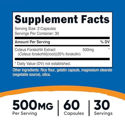 Nutricost Coleus Forskohlii 500 mg, 60 Kapseln – Höchste Wirksamkeit