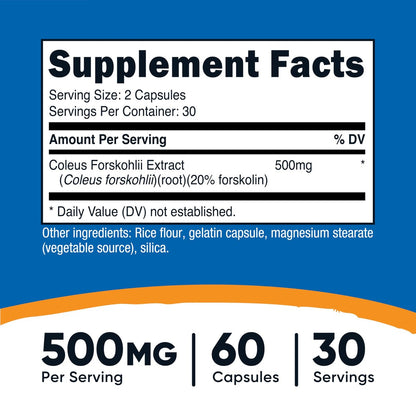 Nutricost Coleus Forskohlii 500 mg, 60 Kapseln – Höchste Wirksamkeit