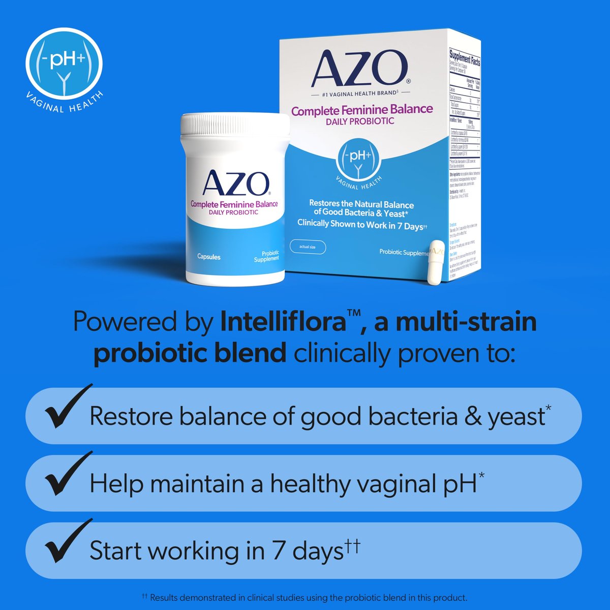 AZO Complete Feminine Balance – Tägliche Vaginale Probiotika für Frauen, klinisch erwiesen zum Schutz der Vaginalgesundheit, hilft pH-Wert und Hefepilze auszugleichen, 30 Kapseln