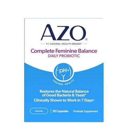 AZO Complete Feminine Balance – Tägliche Vaginale Probiotika für Frauen, klinisch erwiesen zum Schutz der Vaginalgesundheit, hilft pH-Wert und Hefepilze auszugleichen, 30 Kapseln