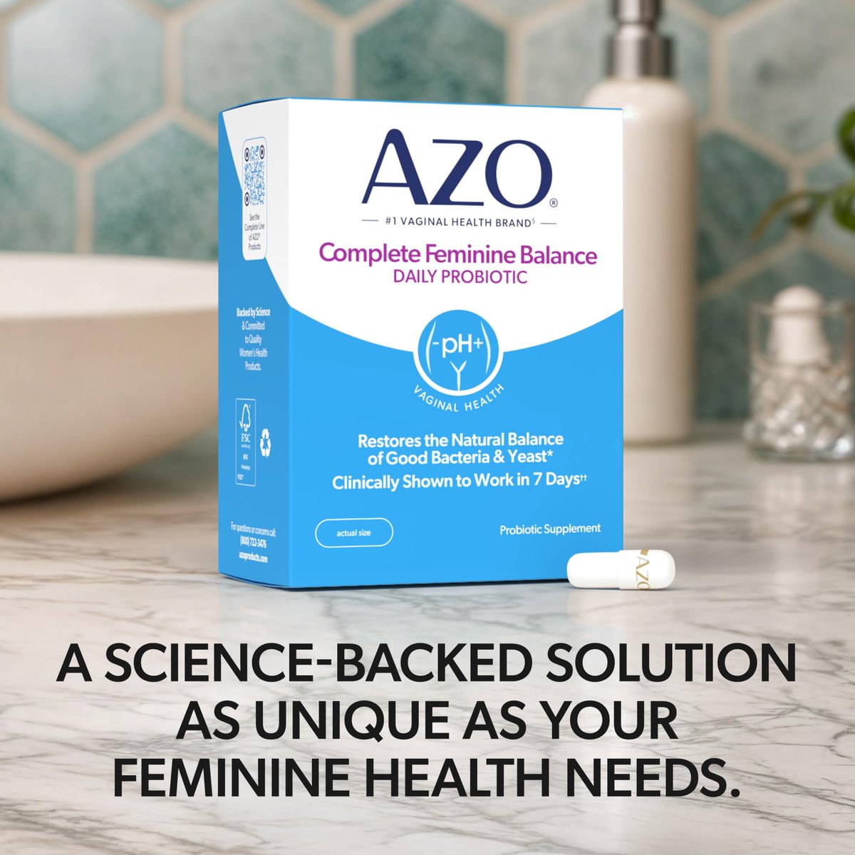 AZO Complete Feminine Balance – Tägliche Vaginale Probiotika für Frauen, klinisch erwiesen zum Schutz der Vaginalgesundheit, hilft pH-Wert und Hefepilze auszugleichen, 30 Kapseln