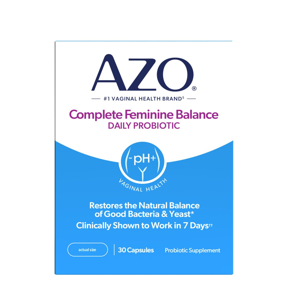 AZO Complete Feminine Balance – Tägliche Vaginale Probiotika für Frauen, klinisch erwiesen zum Schutz der Vaginalgesundheit, hilft pH-Wert und Hefepilze auszugleichen, 30 Kapseln