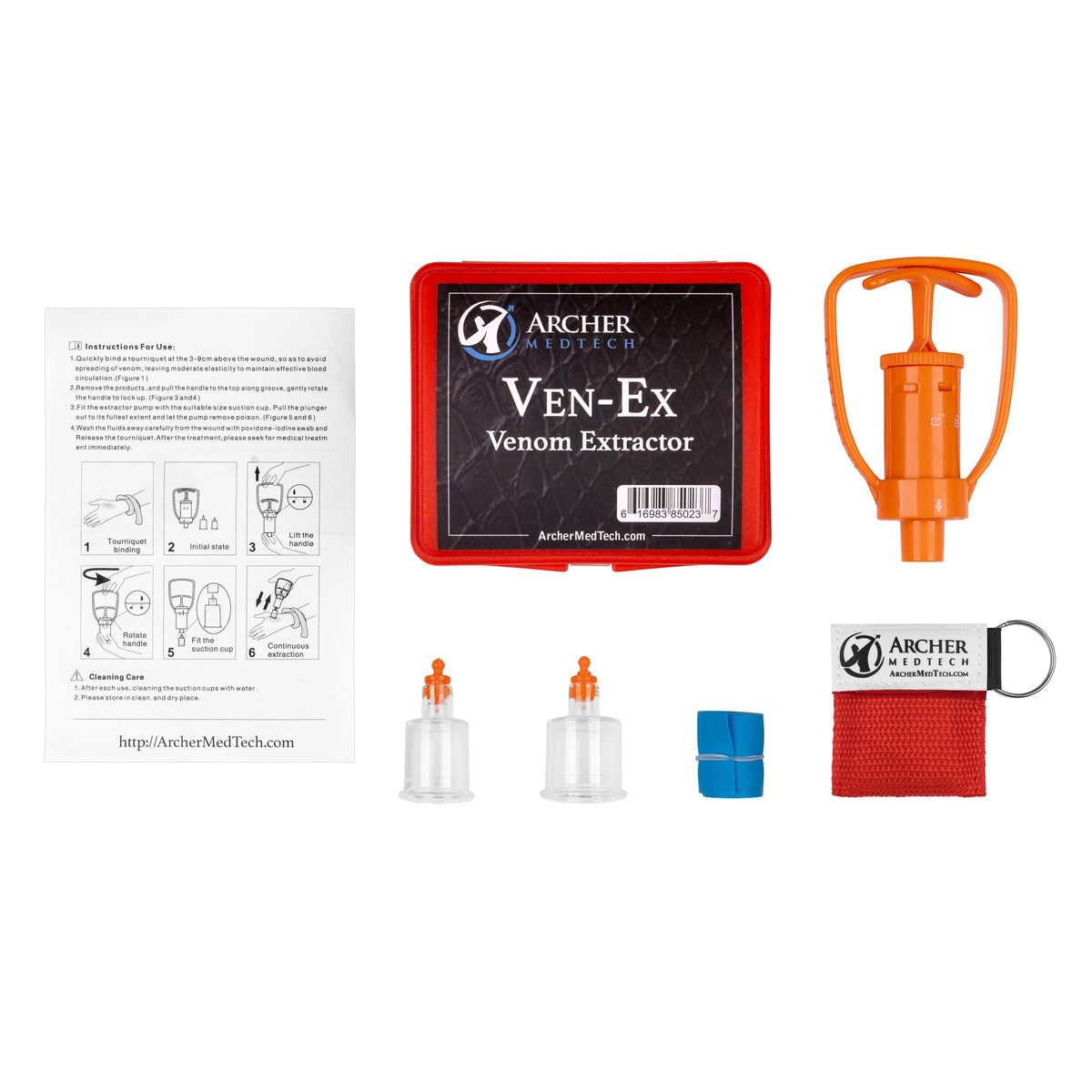 Archer MedTech Ven-Ex Schlangenbiss-Set & Bienenstich-Set – Tragbarer Giftabsauger für Menschen und Hunde mit Tourniquet, Bonus CPR-Gesichtsschutz, Outdoor-Erste-Hilfe für Wandern, Camping & Rucksackreisen