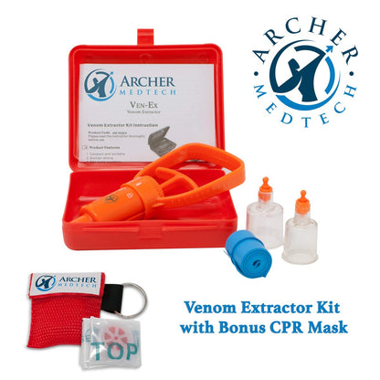 Archer MedTech Ven-Ex Schlangenbiss-Set & Bienenstich-Set – Tragbarer Giftabsauger für Menschen und Hunde mit Tourniquet, Bonus CPR-Gesichtsschutz, Outdoor-Erste-Hilfe für Wandern, Camping & Rucksackreisen