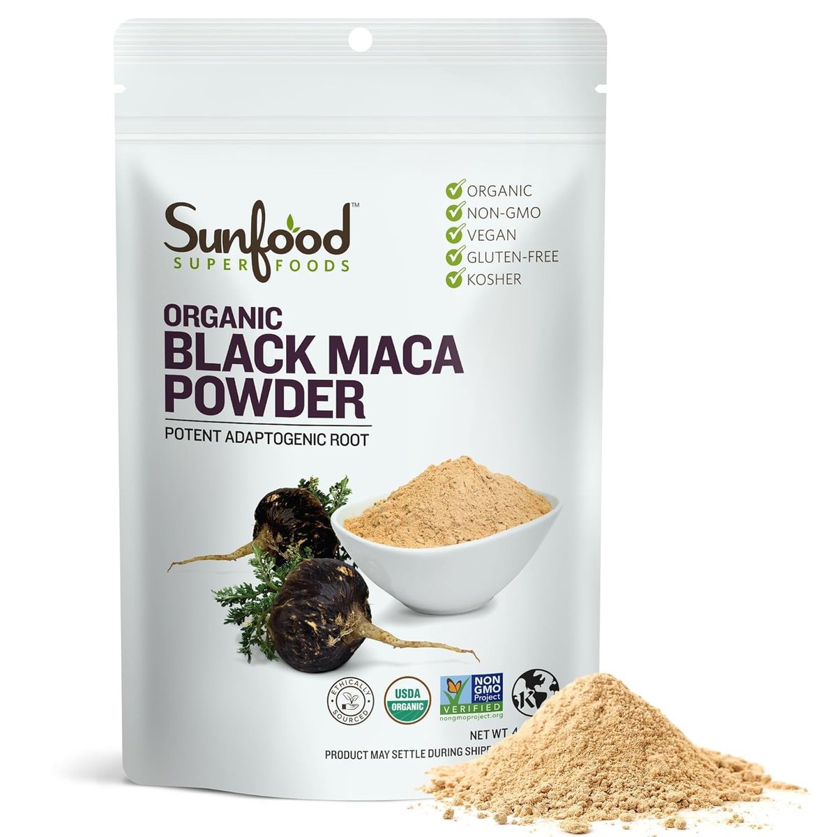 Sunfoods Superfoods Bio Schwarze Maca Pulver – Schwarze Maca Wurzelpulver für Männer & Frauen, Peruanisch, Roh, Vegan, Premium Schwarze Maca – 113 g Beutel