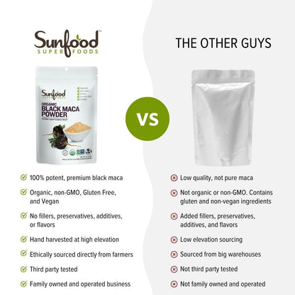 Sunfoods Superfoods Bio Schwarze Maca Pulver – Schwarze Maca Wurzelpulver für Männer & Frauen, Peruanisch, Roh, Vegan, Premium Schwarze Maca – 113 g Beutel