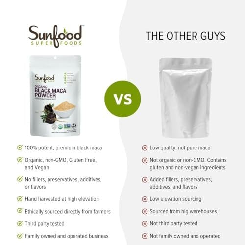 Sunfoods Superfoods Bio Schwarze Maca Pulver – Schwarze Maca Wurzelpulver für Männer & Frauen, Peruanisch, Roh, Vegan, Premium Schwarze Maca – 113 g Beutel