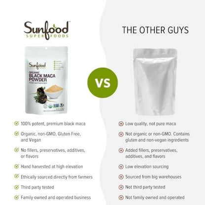 Sunfoods Superfoods Bio Schwarze Maca Pulver – Schwarze Maca Wurzelpulver für Männer & Frauen, Peruanisch, Roh, Vegan, Premium Schwarze Maca – 113 g Beutel