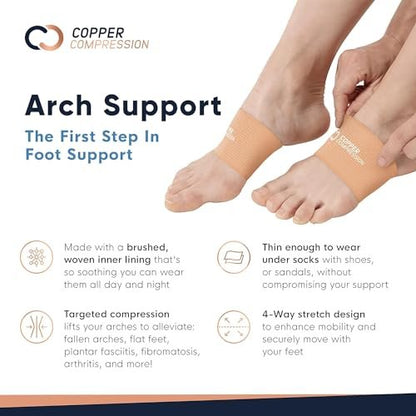 Kupfer-Kompressions-Fußgewölbestützen – Gezielte Kompression bei Plantarfasziitis, Schmerzen, Plattfüßen und hohen Fußgewölben – Atmungsaktive Unterstützung für Damen und Herren – Nude