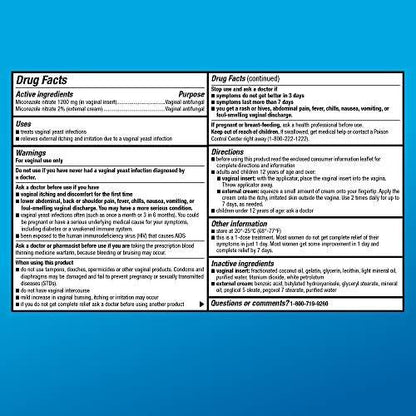 Miconazolnitrat Vaginalzäpfchen 1200 mg und Miconazolnitrat Creme 2%, 1-Tages-Behandlung, Lindert Juckreiz, Vaginale Hefepilzinfektion, 0,32 Unze, 1 Stück