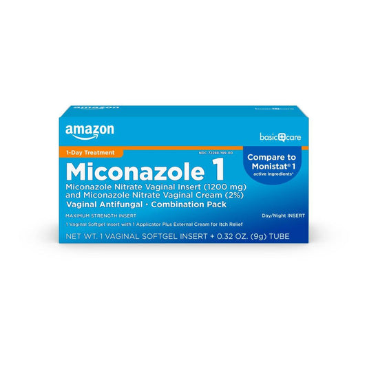 Miconazolnitrat Vaginalzäpfchen 1200 mg und Miconazolnitrat Creme 2%, 1-Tages-Behandlung, Lindert Juckreiz, Vaginale Hefepilzinfektion, 0,32 Unze, 1 Stück