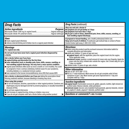 Miconazolnitrat Vaginalzäpfchen 1200 mg und Miconazolnitrat Creme 2%, 1-Tages-Behandlung, Lindert Juckreiz, Vaginale Hefepilzinfektion, 0,32 Unze, 1 Stück