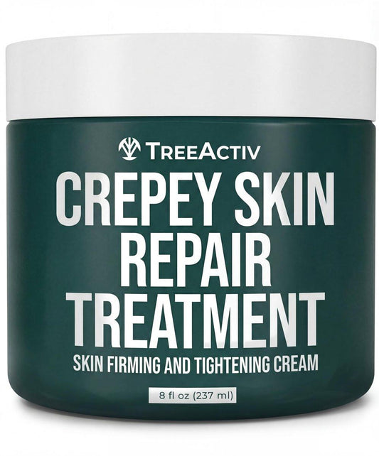 TreeActiv Crepey Skin Repair Cream – 8 oz Festigende Körper- & Halscreme mit Hyaluronsäure, Glykolsäure & Sheabutter – Hilft, crepeartige Haut glatter aussehen zu lassen – 500+ Anwendungen