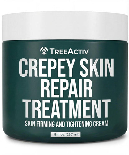 TreeActiv Crepey Skin Repair Cream – 8 oz Festigende Körper- & Halscreme mit Hyaluronsäure, Glykolsäure & Sheabutter – Hilft, crepeartige Haut glatter aussehen zu lassen – 500+ Anwendungen