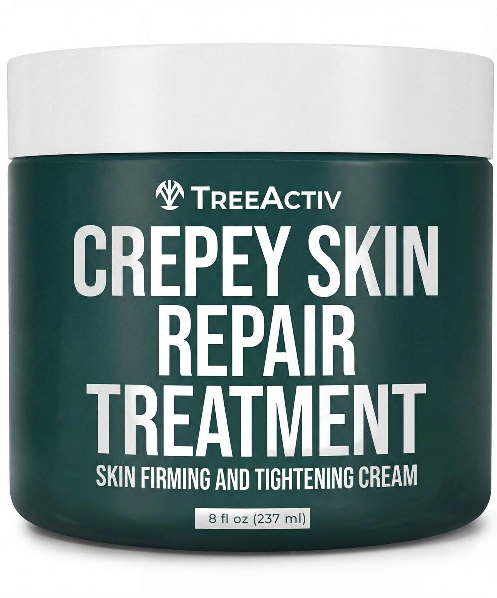 TreeActiv Crepey Skin Repair Cream – 8 oz Festigende Körper- & Halscreme mit Hyaluronsäure, Glykolsäure & Sheabutter – Hilft, crepeartige Haut glatter aussehen zu lassen – 500+ Anwendungen