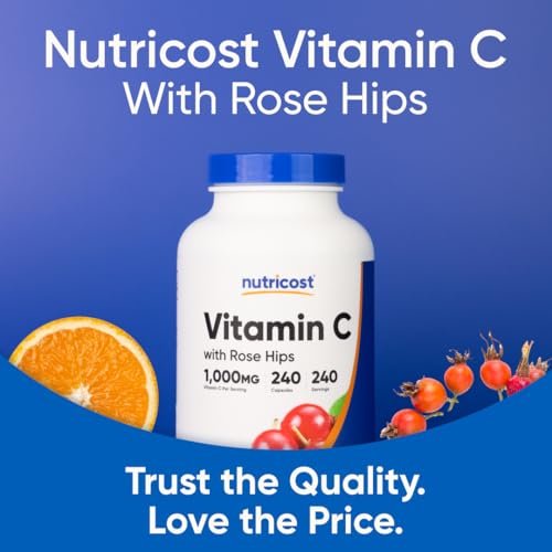 Nutricost Vitamin C mit Hagebutte 1025mg, 240 Kapseln - Vitamin C 1000mg, Hagebutte 25mg, Premium, Non-GMO, Glutenfrei