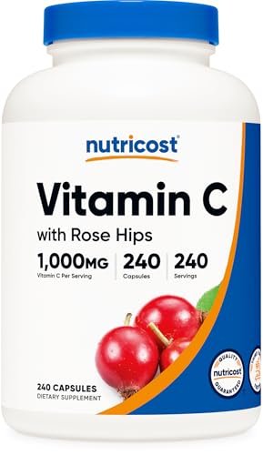 Nutricost Vitamin C mit Hagebutte 1025mg, 240 Kapseln - Vitamin C 1000mg, Hagebutte 25mg, Premium, Non-GMO, Glutenfrei