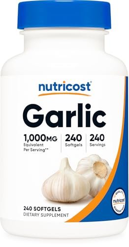 Nutricost Knoblauch 1000mg, 240 Weichkapseln – Geruchslos, Premium Glutenfreies Nahrungsergänzungsmittel