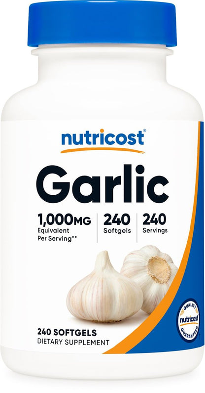 Nutricost Knoblauch 1000mg, 240 Weichkapseln – Geruchslos, Premium Glutenfreies Nahrungsergänzungsmittel
