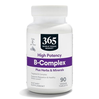 365 by Whole Foods Market Hochdosierter Vitamin-B-Komplex mit Kräuterunterstützung, 90 Tabletten
