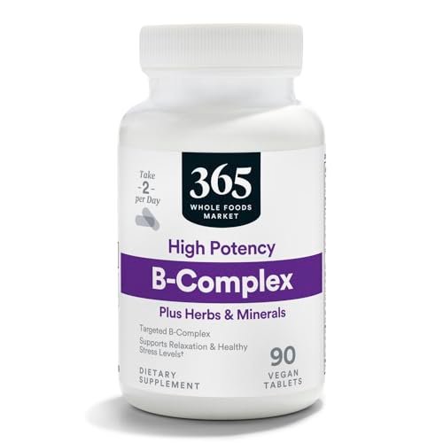 365 by Whole Foods Market Hochdosierter Vitamin-B-Komplex mit Kräuterunterstützung, 90 Tabletten