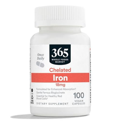 365 by Whole Foods Market, Chelat-Eisen 18 mg, vegan, 100 Kapseln