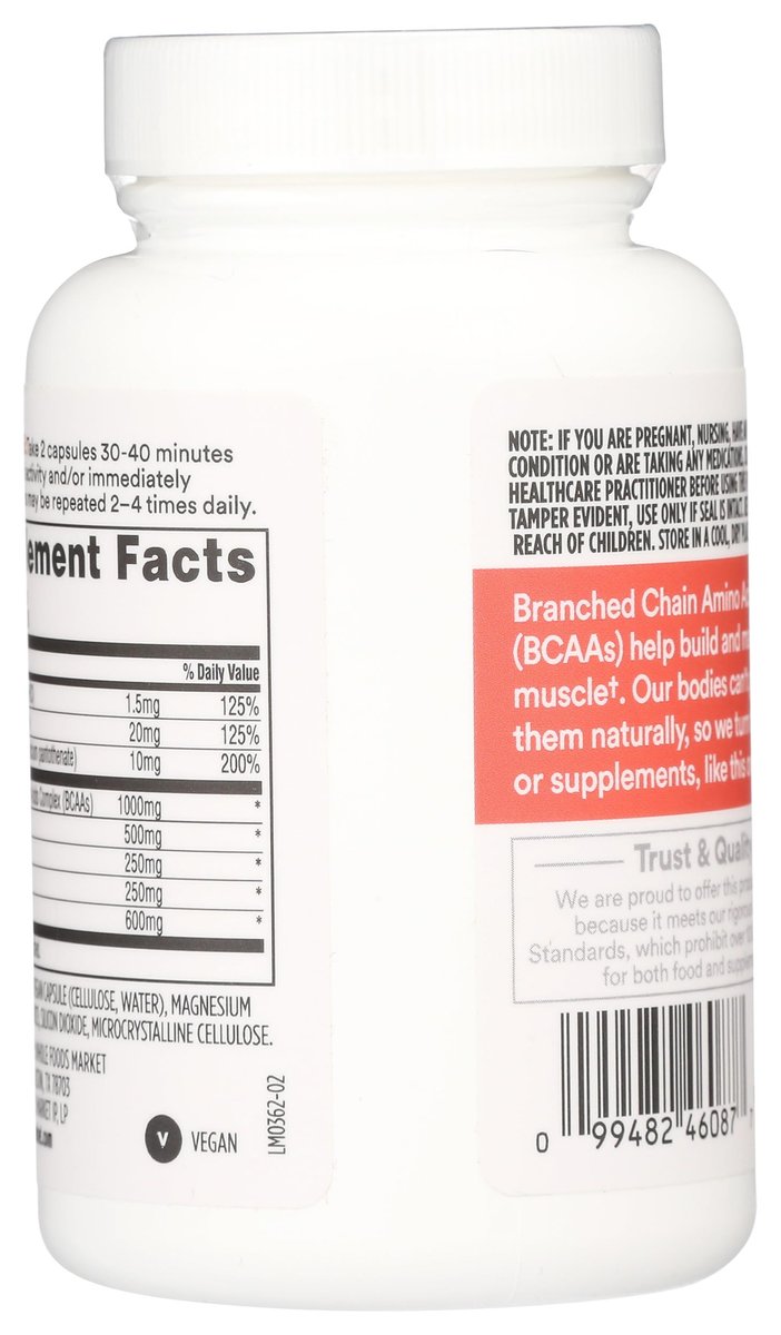 Whole Foods Market BCAA Complex – 60 Kapseln, essenzielle Aminosäuren für Muskelaufbau und Regeneration