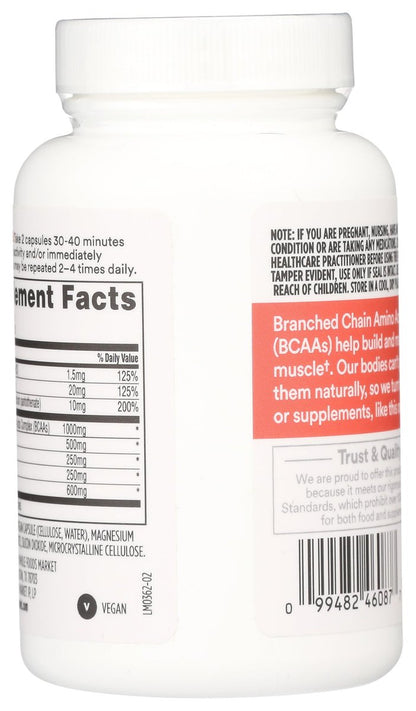 Whole Foods Market BCAA Complex – 60 Kapseln, essenzielle Aminosäuren für Muskelaufbau und Regeneration