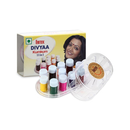 EYETEX Divyaa Liquid Kumkum Bindi – 11 Farben, je 1,5 g – Temporäre Tattoos für Gesicht und Körper