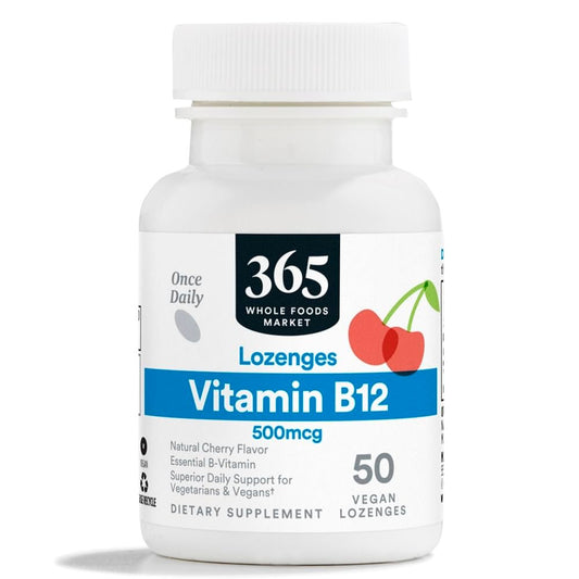 365 by Whole Foods Market Vitamin B12 500μg Lutschtabletten, natürlicher Kirschgeschmack, vegan, 50 Stück