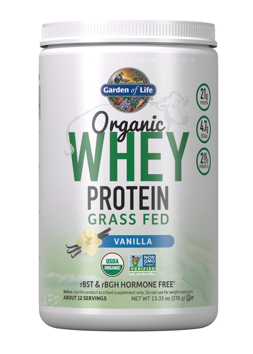 Garden of Life Grass Fed Molkenproteinpulver Vanille – 21g Protein für Frauen & Männer + Probiotika – 12 Portionen – Glutenfrei, Nicht-GVO, Koscher, Human, RBST & rBGH Hormonfrei