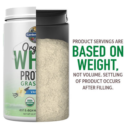 Garden of Life Grass Fed Molkenproteinpulver Vanille – 21g Protein für Frauen & Männer + Probiotika – 12 Portionen – Glutenfrei, Nicht-GVO, Koscher, Human, RBST & rBGH Hormonfrei