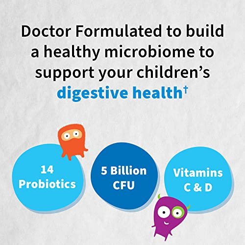 Garden of Life Dr. Formulated Probiotics Organic Kids+ plus Vitamin C & D - Beeren-Kirsche - gluten-, milch- & sojafreies Immun- & Verdauungsergänzungsmittel, kein zugesetzter Zucker, 30 Kautabletten (haltbar)