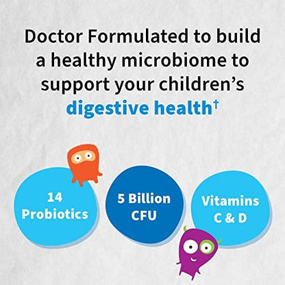 Garden of Life Dr. Formulated Probiotics Organic Kids+ plus Vitamin C & D - Beeren-Kirsche - gluten-, milch- & sojafreies Immun- & Verdauungsergänzungsmittel, kein zugesetzter Zucker, 30 Kautabletten (haltbar)