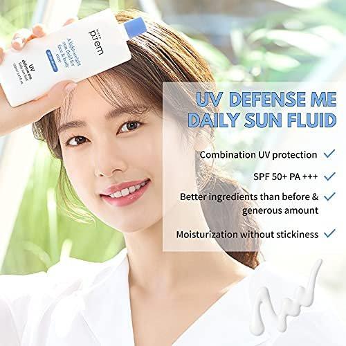 MAKEPREM Defense Me Daily Vegan Sun Fluid – Leichter, nicht fettender Sonnenschutz SPF 50+ PA++++, beruhigend, feuchtigkeitsspendend, riffsicher, für empfindliche und zu Akne neigende Haut, Gesicht und Körper, 150 ml