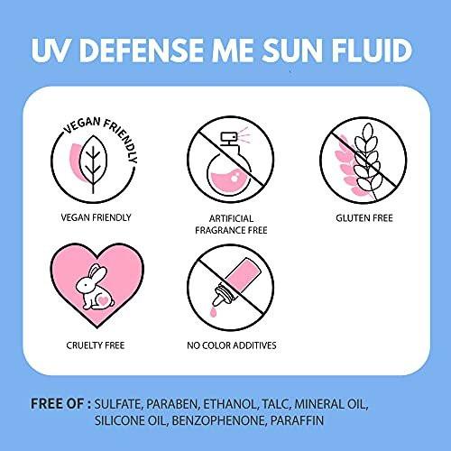 MAKEPREM Defense Me Daily Vegan Sun Fluid – Leichter, nicht fettender Sonnenschutz SPF 50+ PA++++, beruhigend, feuchtigkeitsspendend, riffsicher, für empfindliche und zu Akne neigende Haut, Gesicht und Körper, 150 ml
