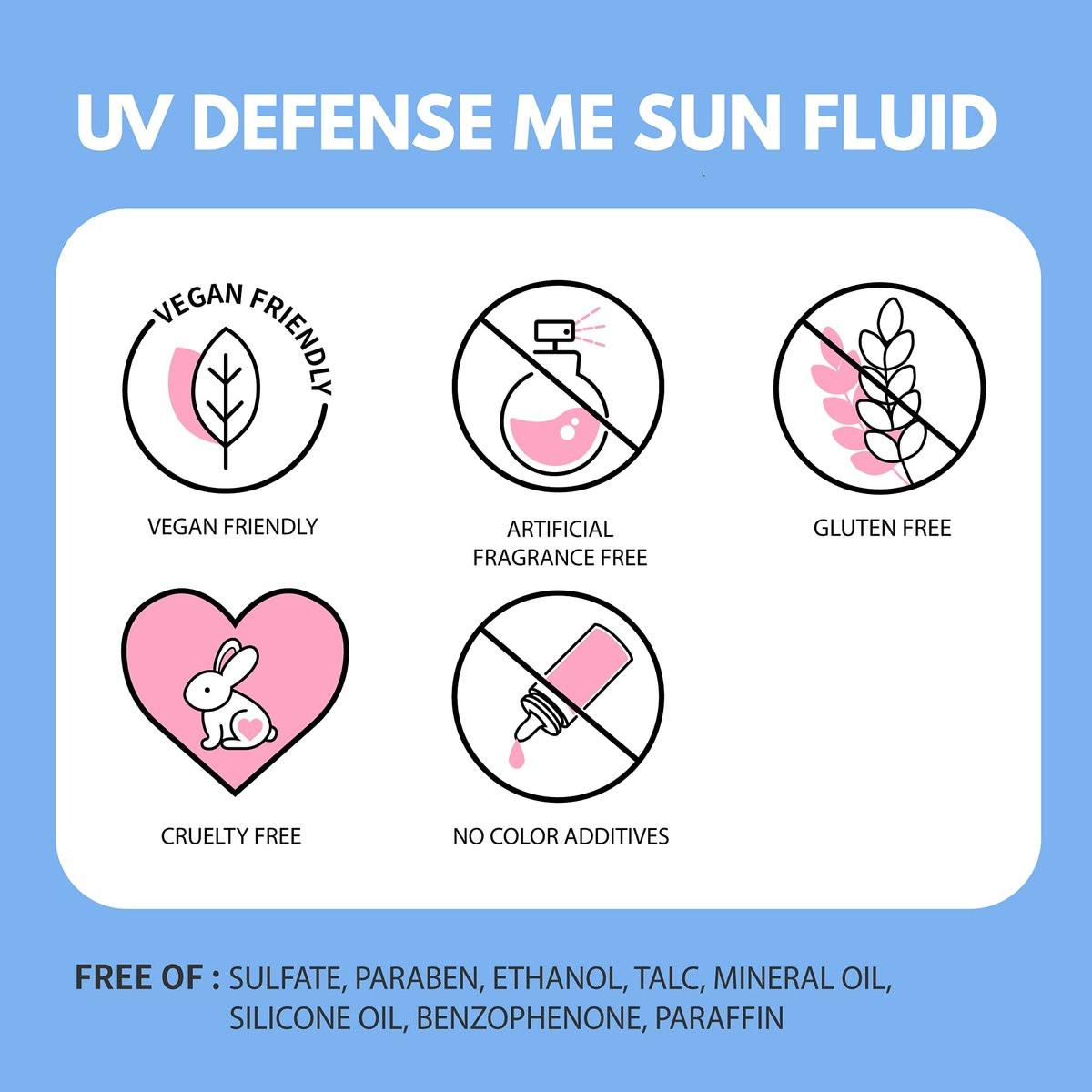 MAKEPREM Defense Me Daily Vegan Sun Fluid – Leichter, nicht fettender Sonnenschutz SPF 50+ PA++++, beruhigend, feuchtigkeitsspendend, riffsicher, für empfindliche und zu Akne neigende Haut, Gesicht und Körper, 150 ml