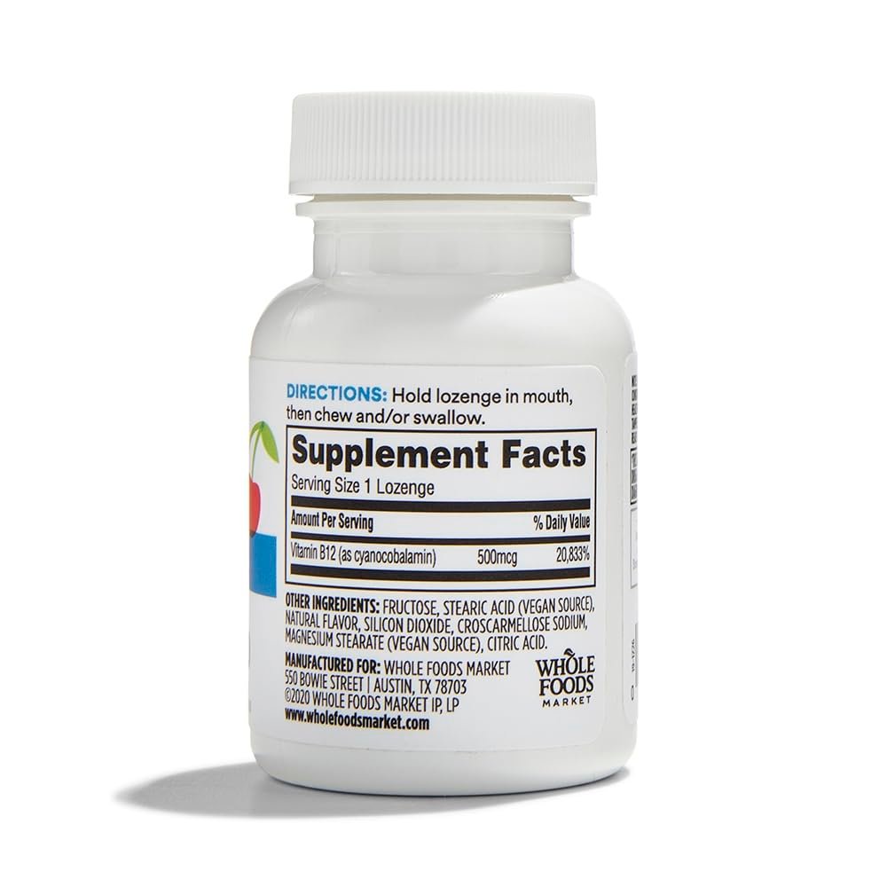 365 by Whole Foods Market Vitamin B12 500 mcg Lutschtabletten, natürlicher Kirschgeschmack, vegan, 100 Stück