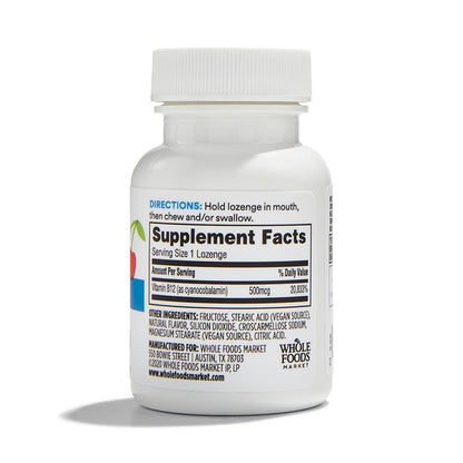 365 by Whole Foods Market Vitamin B12 500 mcg Lutschtabletten, natürlicher Kirschgeschmack, vegan, 100 Stück