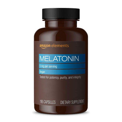 Melatonin 5 mg Kapseln – Vegan, für gelegentliche Schlaflosigkeit, 195 Kapseln (6-Monatsvorrat)