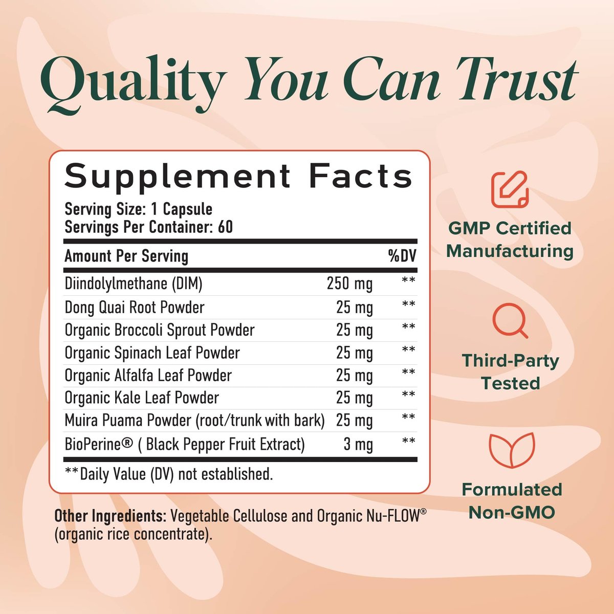 DIM Supplement für Frauen 250 mg | Östrogen- & Hormonbalance | Wechseljahre, Hitzewallungen & Nachtschweiß Unterstützung | DIM Complex mit BioPerin | Glutenfrei | 60 Stück