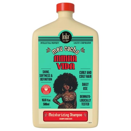 Lola From Rio Meu Cacho Minha Vida Feuchtigkeitsspendendes Shampoo für definierte, weiche, lebendige Locken – pflegend, feuchtigkeitsspendend, paraben- und sulfatfrei, 500 ml