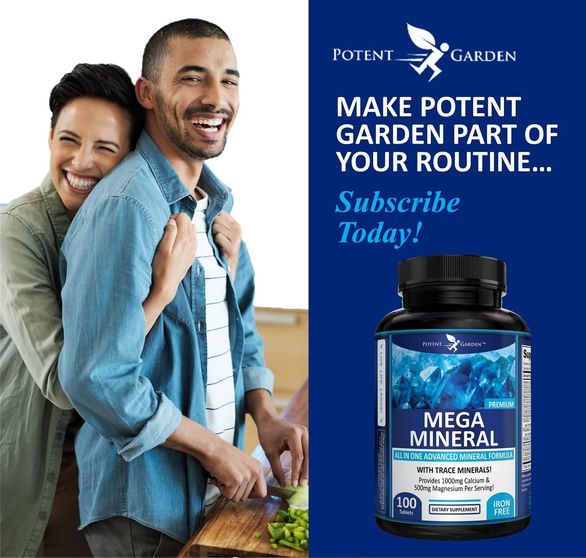 Potent Garden Mega Mineral Komplex – Vollständiger Mineralienkomplex mit Calcium, Magnesium, Zink, Kalium, Bor, Selen, Chrom & 72 Spurenelementen – Eisenfreies Calciumpräparat – 100 Kapseln