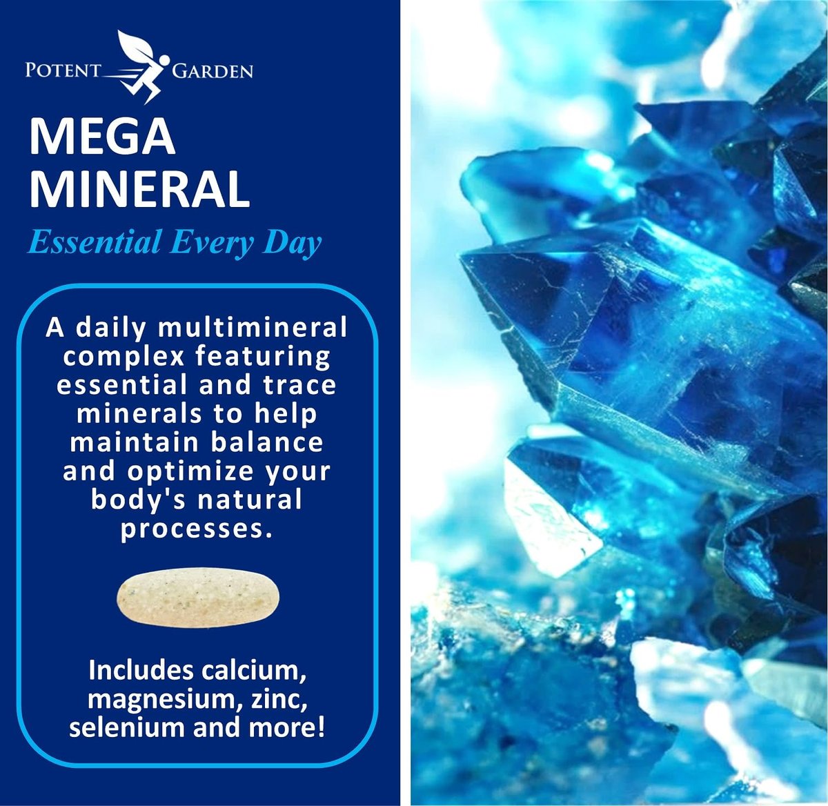 Potent Garden Mega Mineral Komplex – Vollständiger Mineralienkomplex mit Calcium, Magnesium, Zink, Kalium, Bor, Selen, Chrom & 72 Spurenelementen – Eisenfreies Calciumpräparat – 100 Kapseln