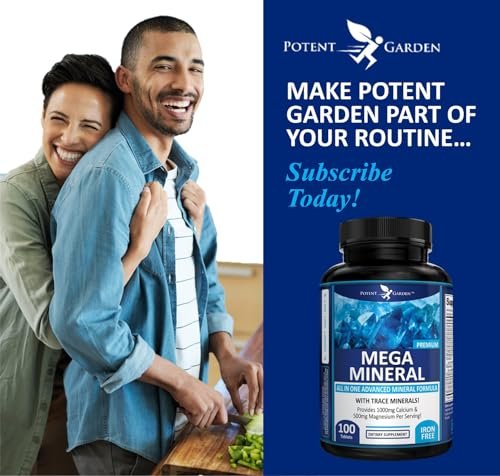 Potent Garden Mega Mineral Komplex – Vollständiger Mineralienkomplex mit Calcium, Magnesium, Zink, Kalium, Bor, Selen, Chrom & 72 Spurenelementen – Eisenfreies Calciumpräparat – 100 Kapseln