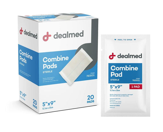Dealmed ABD Kombi-Wundauflagen 5"x9" (20 Stück) Steril Einzeln Verpackt, Saugfähig, Nicht Haftend für Wundversorgung, Drainage, Erste Hilfe