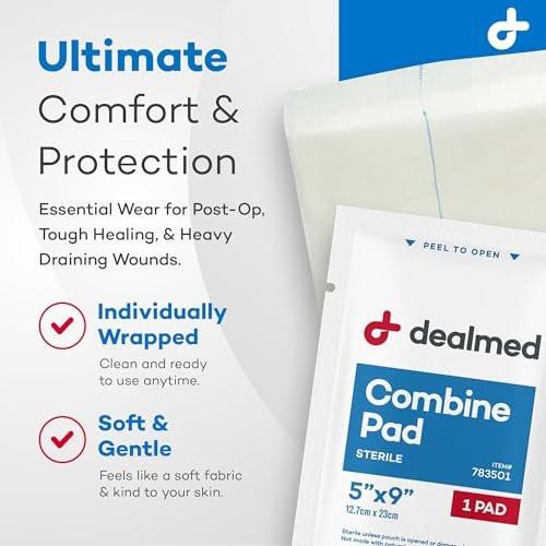 Dealmed ABD Kombi-Wundauflagen 5"x9" (20 Stück) Steril Einzeln Verpackt, Saugfähig, Nicht Haftend für Wundversorgung, Drainage, Erste Hilfe