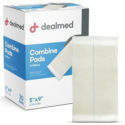 Dealmed ABD Kombi-Wundauflagen 5"x9" (20 Stück) Steril Einzeln Verpackt, Saugfähig, Nicht Haftend für Wundversorgung, Drainage, Erste Hilfe